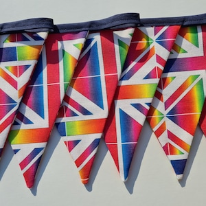 Rainbow Union Jack Bunting Fabric Flags Decor British Flag Double Sided Flag Handmade Pride Decor Banner Garland
