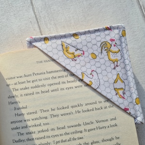 Chicken Fabric Corner Bookmark Fabric Cotton Book Lovers Gift Holiday Chick Hen Bird Lover