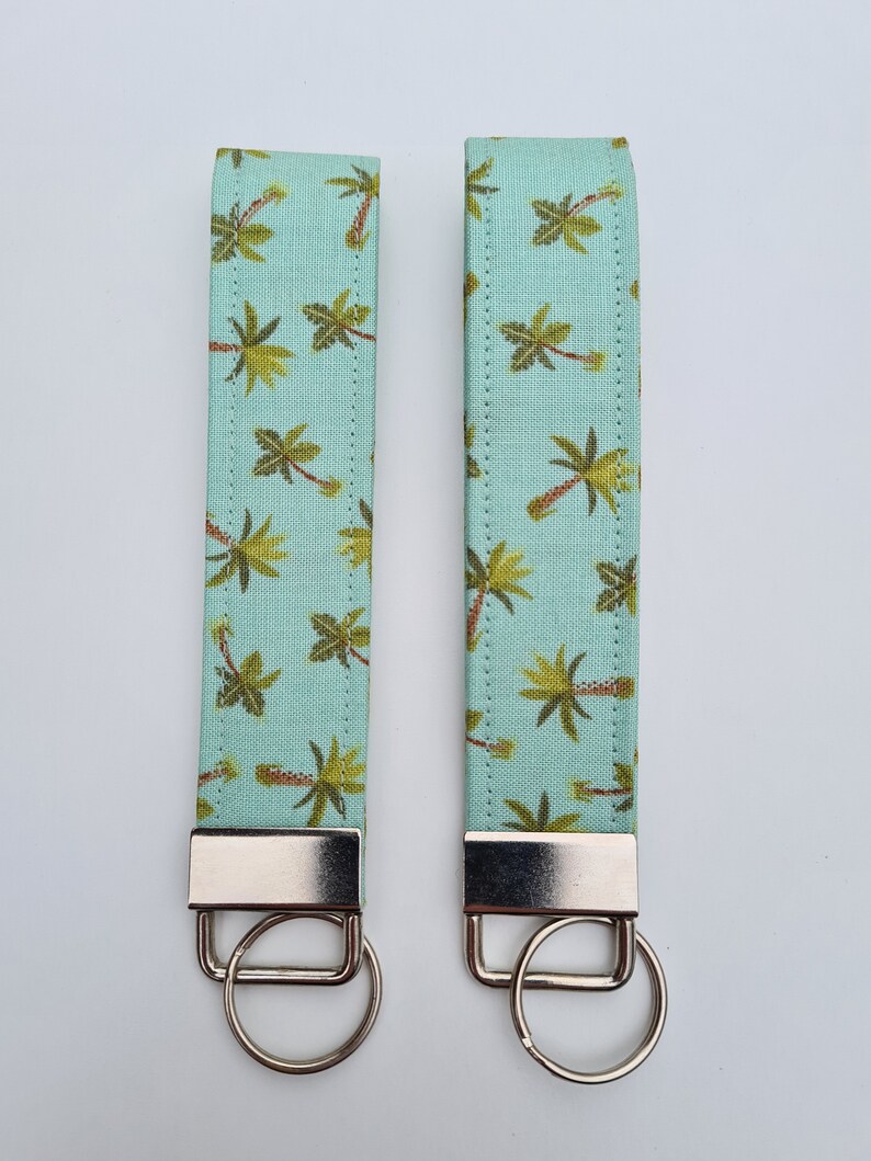 Palm Tree Tropical Fabric Key Fob Keyring Handmade Wristlet Gift Palm Leaf Men Ladies Mothers Day New Home Bag Tag