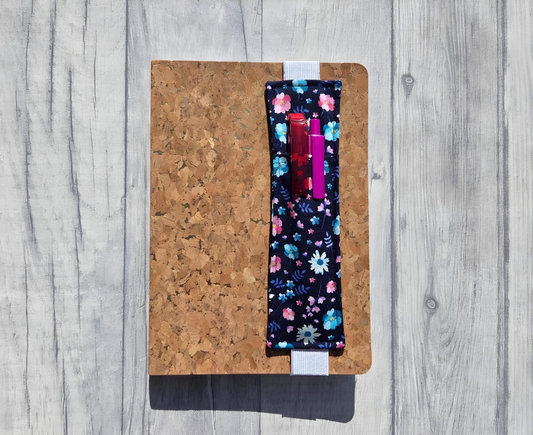 Blue Floral Fabric Notebook Pen Holder Elasticated Bookmark for A5 ...