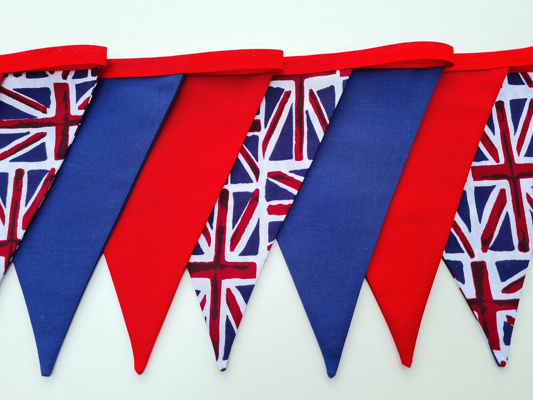Union Jack Bunting British Flag Red White Blue Double Sided Cotton ...