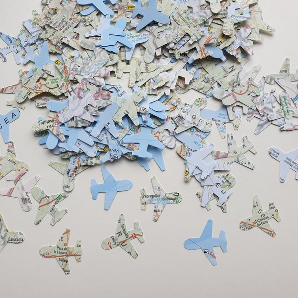 Airplane Confetti Vintage Style Map Atlas Handmade Table Decoration Wedding Plane Travel Bon Voyage 200