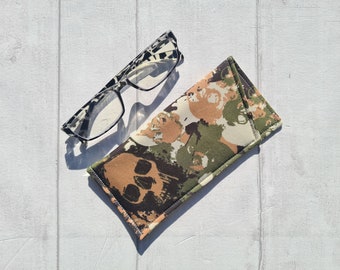Handmade Glasses Case Soft Padded Spectacle Pouch Skulls Camouflage Fabric Cotton Camo Green Sunglasses