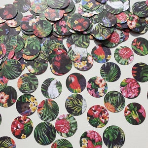Tropical Flowers Palm Leaves and Birds Round Circle Confetti Table Decor Party Wedding Birthday Palm Jungle