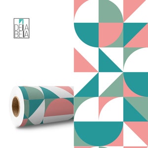 Geometric Vinyl Wrap For Furniture Rose Green Circles Self Adhesive Home Decor, Kitchen Cabinets, Vinyl Wrap, Fridge Wrap, Stair Stickers