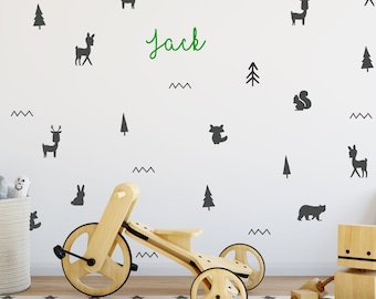 Woodland Tree Animals Name Personalised Wall stickers, Forest Stickers, Nursery, Tree Decals, Bear Wall Decals, Dear, Playroom, Baby Nursery