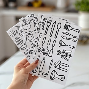 Home Organization Icon Stickers Utensil Labels Kitchen Organizing Vinyl Stickers Cabinet Label Stickers Airbnb Stickers for Drawers Pantry