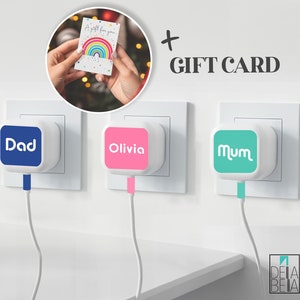Christmas Stocking Filler Personalised iPhone Plug Sticker Mum Dad Christmas Woman Man Kids Delivered in Rainbow Gift Card Sticker Only