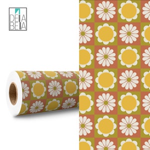Retro Daisy Vinyl Wrap For Furniture Self Adhesive Film Decal, Home Decor, Kitchen Cabinets, Laptop, Doors & Upcycling Projects