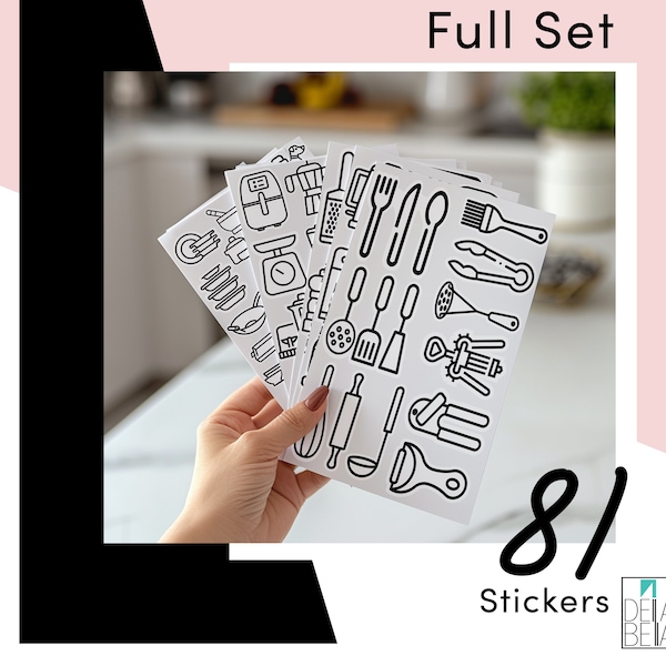 Home Organization Labels Kitchen Utensil Stickers Kitchen Pantry Vinyl Stickers Cabinet Label Stickers Airbnb Stickers for Drawers, Pantry