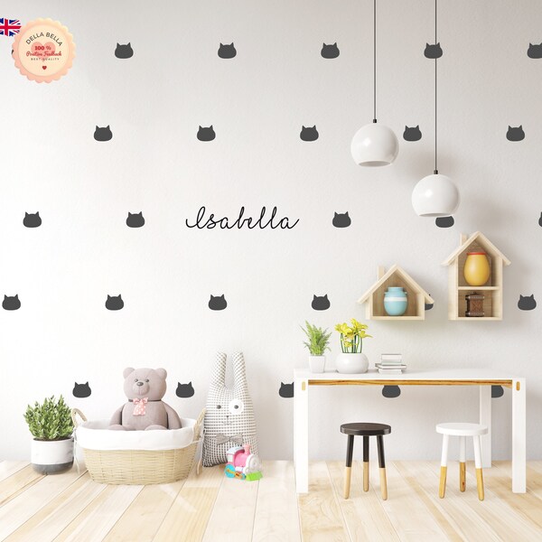 Cat Wall Sticker Kitten Personalised  80x Wall DecalKids Boys Girls Nursery  for Baby Room  Kids Bedroom Wall Decorations