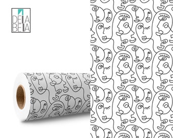 Minimalist Vinyl Wrap For Furniture Line Art Faces Self Adhesive Film Decal Home Decor, Kitchen Cabinets, Vinyl Wrap, Fridge Wrap Upcycling