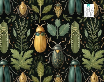 Maximalist Beetle Vinyl Wrap for Furniture | Peel & Stick Upcycling Decor | Dark Floral Self Adhesive Film for Cabinets, Desks
