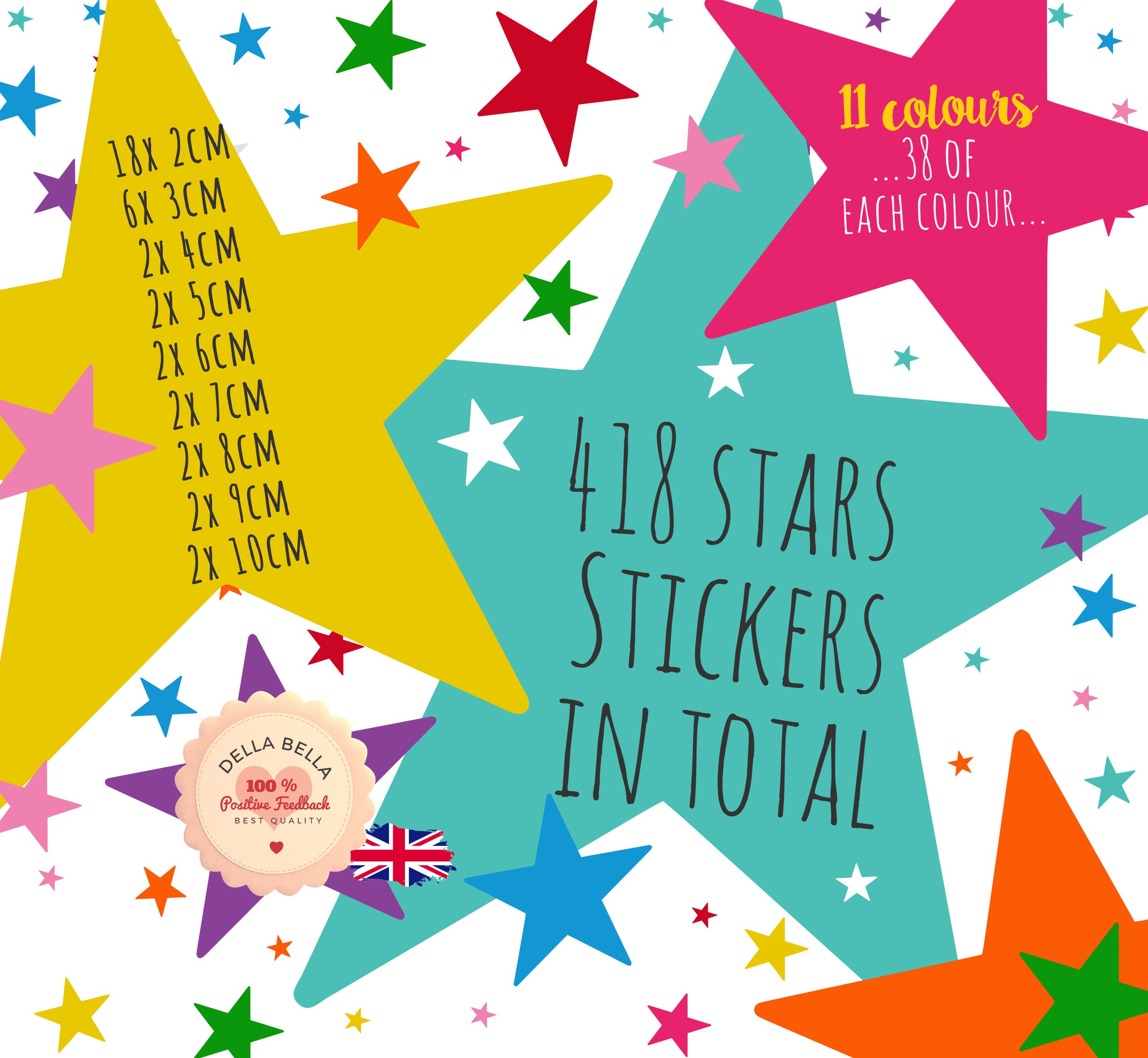 Stars Wall Stickers 418x Stickers Set Multi Coloured 11 Etsy UK