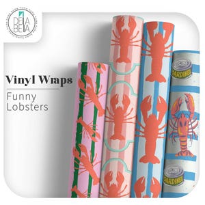 Lobsters Decor Maximalist Vinyl for Kitchen Furniture Sticker Cabinets Cabinet Wrap Vinyl Quirky  Furniture Wrap Striped Decoration