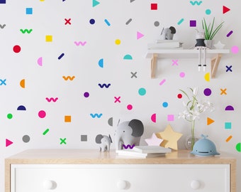 Polka Dot muurstickers Mix vormen geometrische stickers jaren '80 Retro stickers Driehoek Confetti muurstickers meisjes slaapkamer jongens kamer decoratie