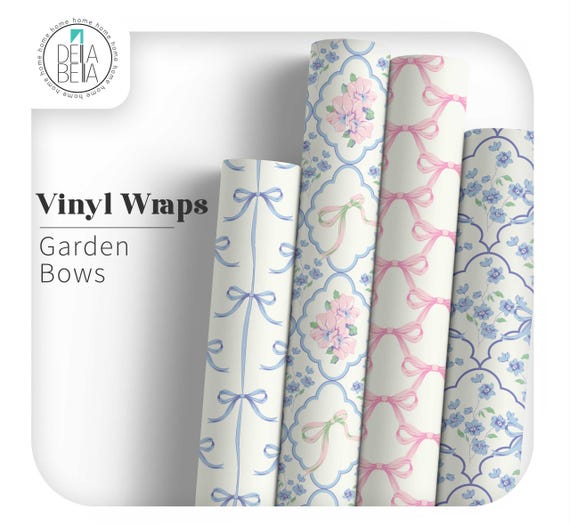 Vintage Bows Vinyl Wrap | Peel & Stick Self Adhesive | Kitchen Worktop Wrap, Furniture Wrap, Cupboard Wrap | French Flowers Retro Decor