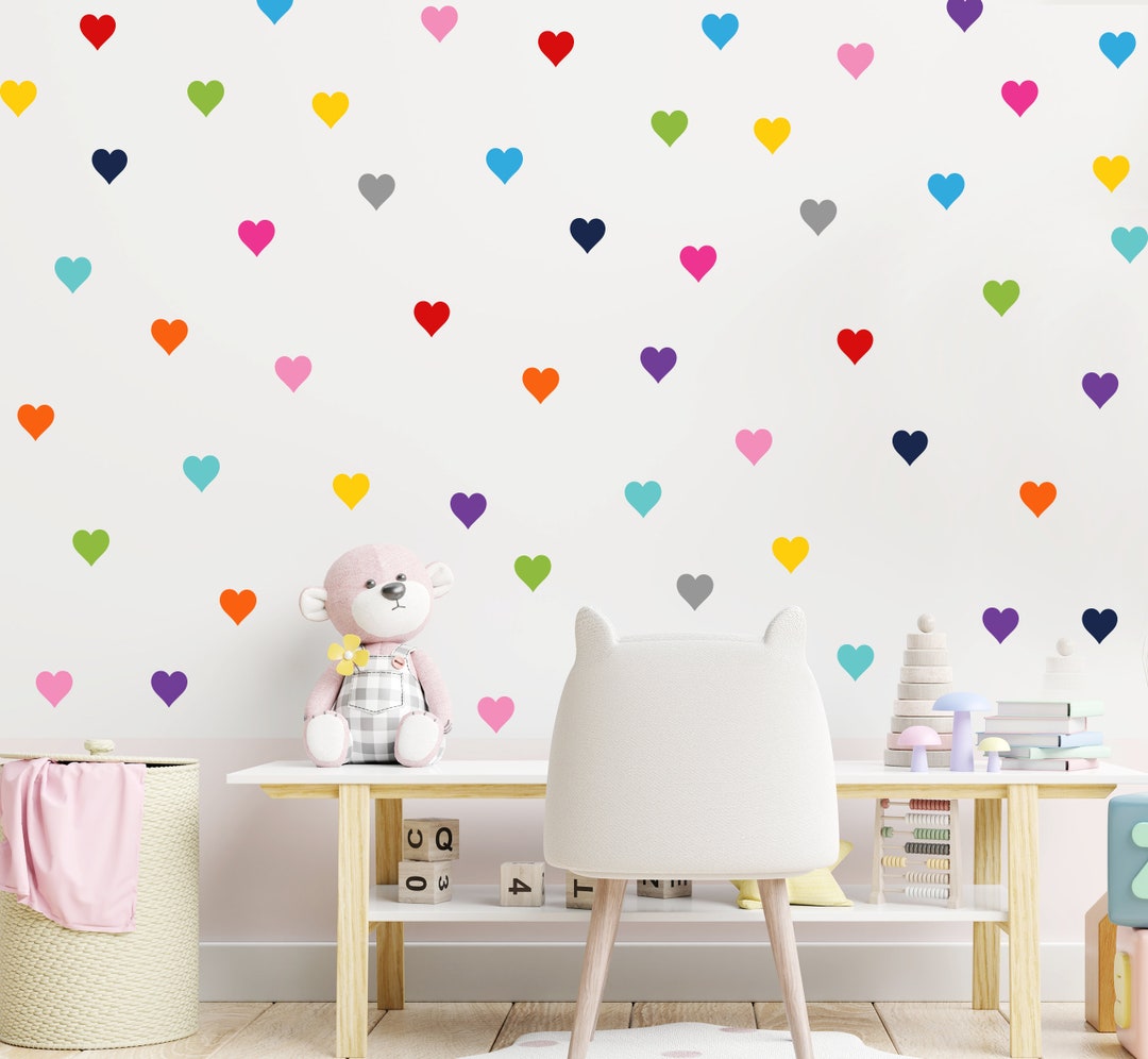 Hearts Wall Stickers Rainbow Decor 88x Decals Girls Bedroom Baby Room ...