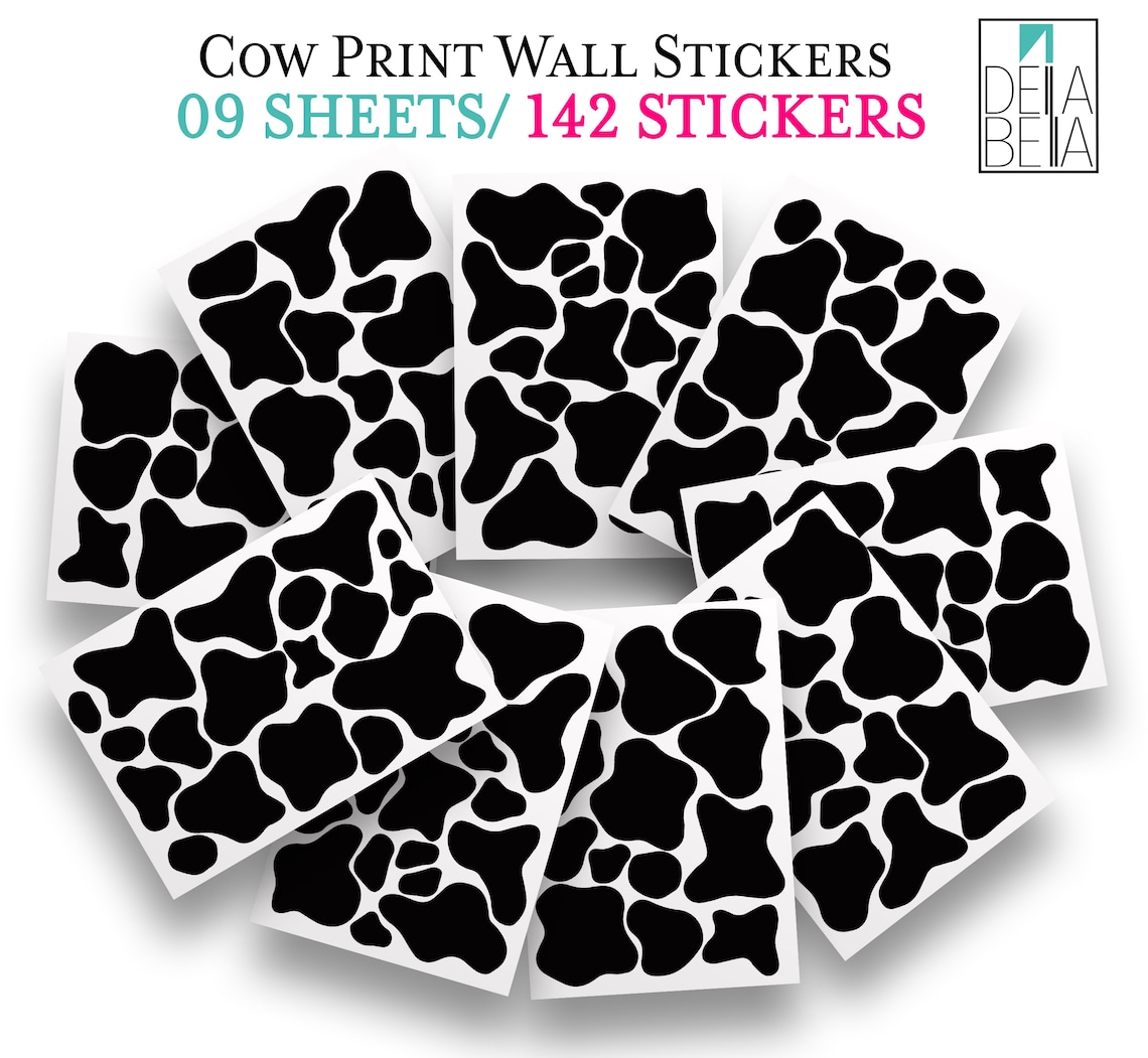 Cow Print Wall Stickers 142x Black Cow Spot Decals Animal Etsy
