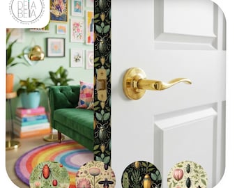 Beetle Peel and Stick Door Edge Sticker, Vintage Botanical Vinyl Strip, Bohemian Wall Border Dado Rail, Pre-Cut 3.5cm UK Door Width