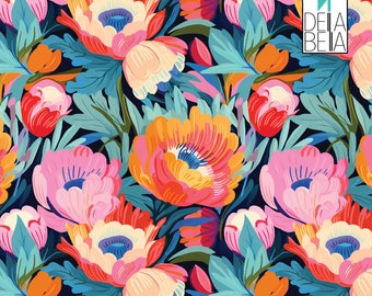 Vinyl Wrapping for Furniture, Vintage Flowers Bohemian Retro Wide Flowers Decor, Wrap Kitchen Cabinets Fridge Decal Sticky Back Plastic