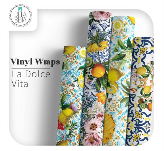 Mediterranean Lemon Vinyl Wrap for Kitchen Cabinets | Peel and Stick Film | Sicilian Tile Sticky Back Plastic | Waterproof Furniture Film
