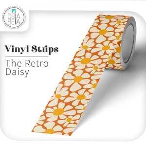 Orange groovy 70s floral border roll for furniture upcycling, mirror framing, and wall borders.