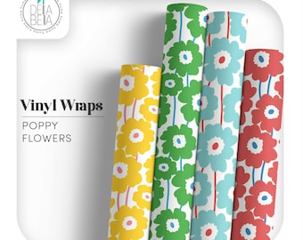 Adesivos de vinil com estampa de papoulas, fáceis de aplicar, para móveis, cozinha, estilo maximalista vintage, decoração retrô floral para casa.