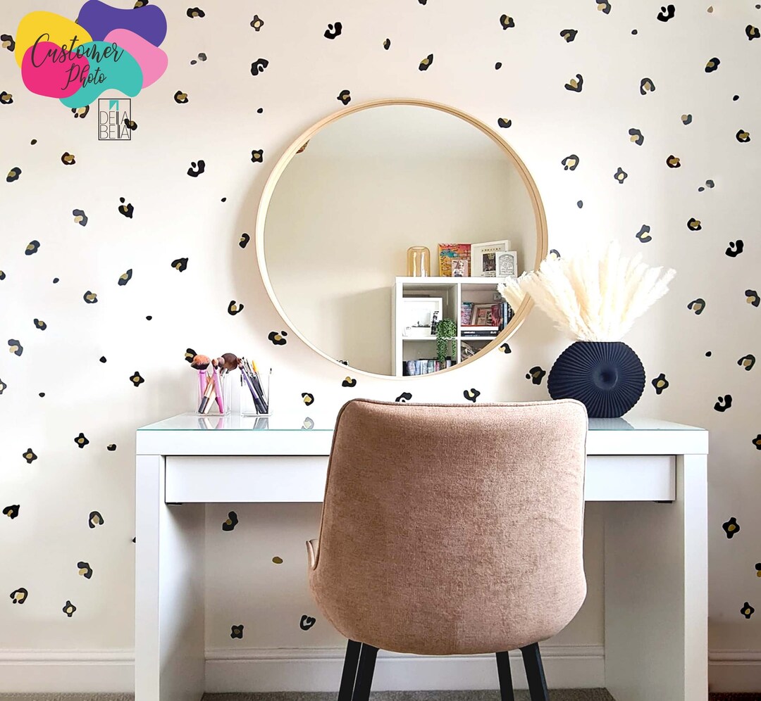 Leopard Print Wall Stickers Black and Gold or Choose Your Own Color Animal Print Vinyl Wall