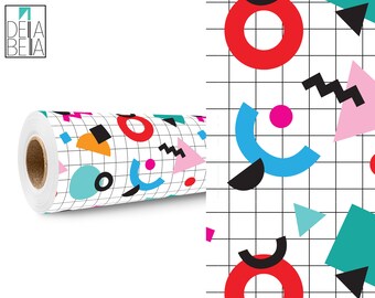 Memphis 80's Style Design Kitchen Cabinets Vinyl Wrapping For Furniture Geometric Peel & Stick Wrap Vinyl Home Decor Furniture Stickers