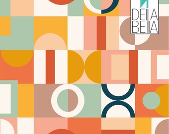 Geometric Bauhaus Terracota Vinyl Wrap For Furniture Kitchen Cabinets, Vinyl Wrap, Fridge Wrap, Stair Stickers, Sticky Back Plastic