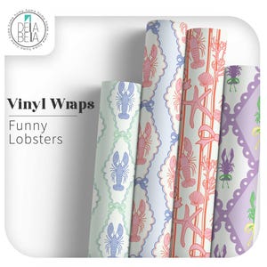 Vintage Bow Lobsters Vinyl Wrap | Peel & Stick Self Adhesive | Kitchen Worktop Wrap, Furniture Wrap, Cupboard Wrap | Retro Maximalist Decor