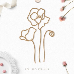 Mohnblume SVG-Datei - Schnittdatei für Cricut & Silhouette in svg dxf png eps, Sommer Blumen SVG, Wildblumen SVG-Datei, Mohnblumen Blumenstrauß svg