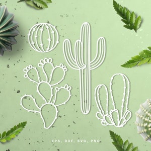 Cactus svg set (svg dxf png eps) fichier découpé pour Silhouette & Cricut, scrapbooking, fabrication de cartes, cactus svg, fichier cactus de découpe laser