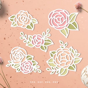Bloemen gesneden bestandenset (svg dxf png eps) Silhouet & Cricut, digitale scrapbooking, kaart maken, papier gesneden svg-bestand, bloemendecor, snijbestand