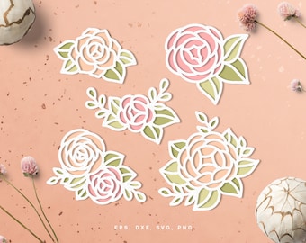 Floral cut file set (svg dxf png eps) Silhouette & Cricut, digital scrapbooking, card making, paper cut svg file, floral decor, cutting file