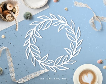 Cut file Leafy Wreath (svg, dxf, png, eps) for Silhouette Cameo, Cricut, paper crafting, scrapbooking projects, card making, leaves frame