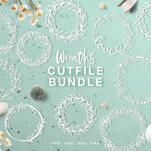 Cut file bundle "Wreaths" (svg dxf png eps) Silhouette Cameo, Cricut, zestaw wieńców, scrapbooking, tworzenie kart, cięcie papieru, cięcie laserowe