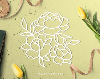 Floral peony cutfile (svg dxf png eps) digital scrapbooking, paper cut, Silhouette Cameo, Cricut, room decor DIY, card making, stencil