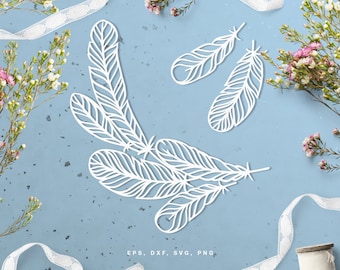 Feathers svg file (dxf svg png eps) for Silhouette, Cricut, scrapbooking, card making, DIY projects, baby shower, boho party room decor