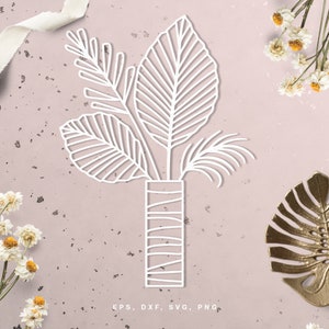Bouquet de feuilles séchées dans un grand fichier de coupe de vase (svg dxf png eps) pour Silhouette - Machine Cricut, scrapbooking, fabrication de cartes, découpe de papier, bricolage
