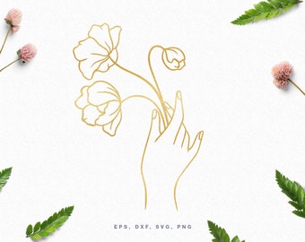 Hand Holding Flowers SVG Cricut & Silhouette cut file, svg dxf png eps, Wildflowers svg, Female Hand svg, Hand Drawn Floral svg, Bouquet svg