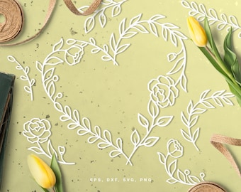 Cut file Valentine's Day Floral Heart (svg, dxf, png, eps) for Silhouette Cameo, Cricut, paper crafting, scrapbooking projects, card making