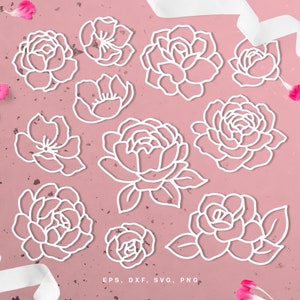 Floral SVG cut file set (svg dxf png eps) Silhouette & Cricut, digitale scrapbooking, kaart maken, papier gesneden svg bestand, bloemen decor DIY