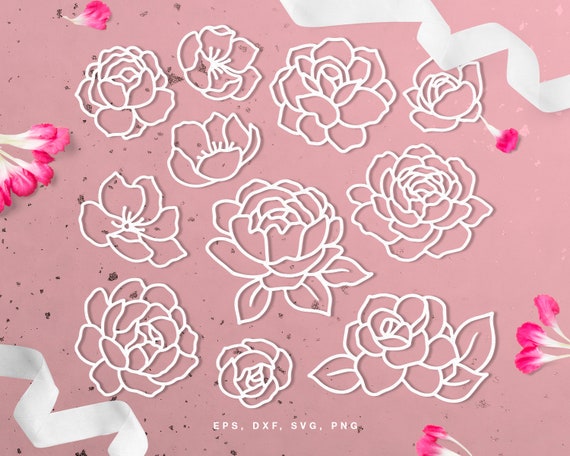Floral SVG cut file set (svg dxf png eps) Silhouette & Cricut, digital scrapbooking, card making, paper cut svg file, floral decor DIY