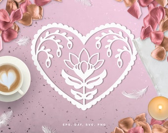 Folk Heart SVG cut file set for Valentine's Day for use with Silhouette Cameo and Cricut in svg, png, dxf, eps