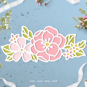 Grappe florale SVG coupe fichier (svg dxf png eps) Silhouette & Cricut, scrapbooking numérique, fabrication de cartes, fichier svg découpé en papier, fichier de coupe
