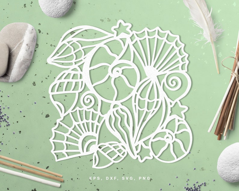 Sea Shells Background Cut File (svg Dxf Png Eps) for Silhouette, Cricut ...