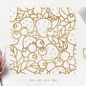 File di taglio SVG con motivo senza cuciture di bacche per Cricut, Silhouette, svg dxf png eps, sfondo di fragole svg, motivo di bacche svg, mirtillo svg