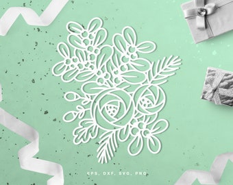 Christmas bouquet cut file (svg dxf png eps) digital scrapbooking, paper cut, Silhouette, Cricut, Christmas decor, card making, New Year DIY